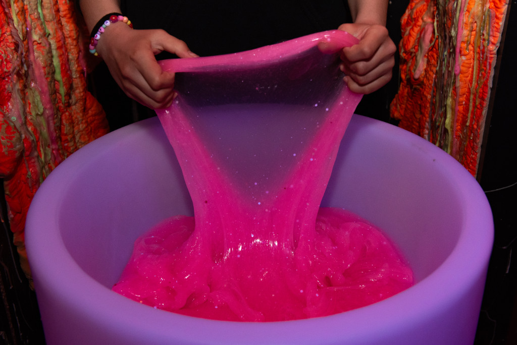 The Slime Lab's recipes are safe for play, made with premium-grade ingredients, including contact solution, which contains a natural disinfectant, and baking soda.