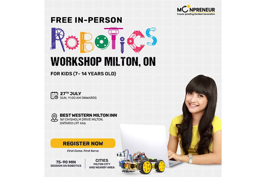 In-person Free Robotics Workshop For Kids at Milton, ON (7-14yrs)