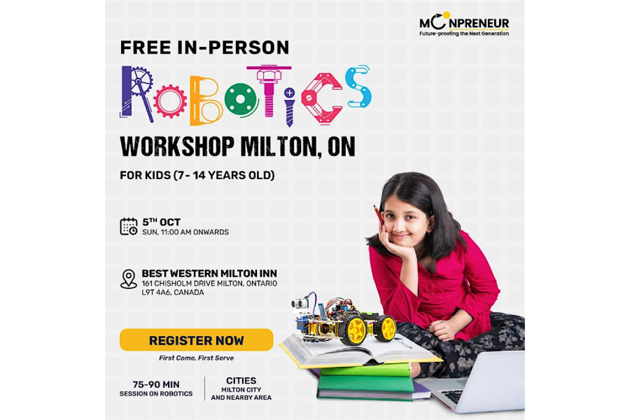 In-person Free Robotics Workshop For Kids at Milton, ON (7-14yrs)